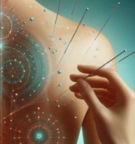 A stylized illustration of acupuncture on the back